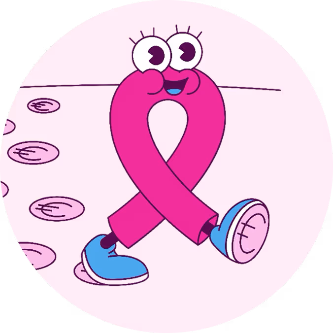 Wandelend pink ribbon figuurtje als logo voor de roze mars