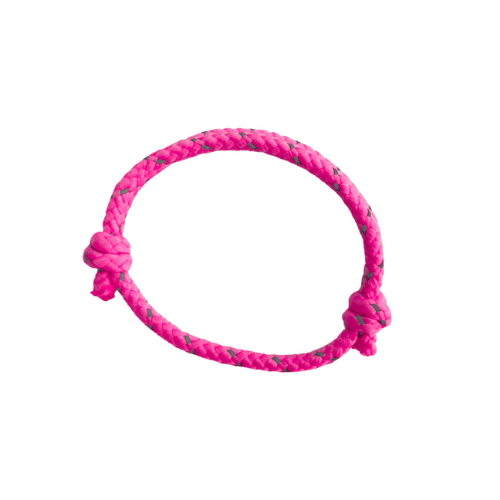 Bracelet Pink Ribbon 2025. Rose fluo avec blocs réfléchissants.
