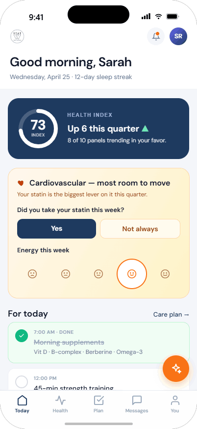 Thrive patient app: Health Index, weekly check-in and today's care plan