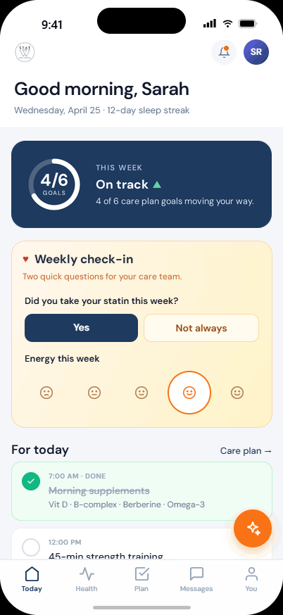 Thrive patient app: Health Index, weekly check-in and today's care plan