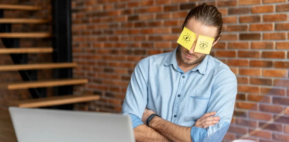 Illustration of a person with sticky notes covering their eyes