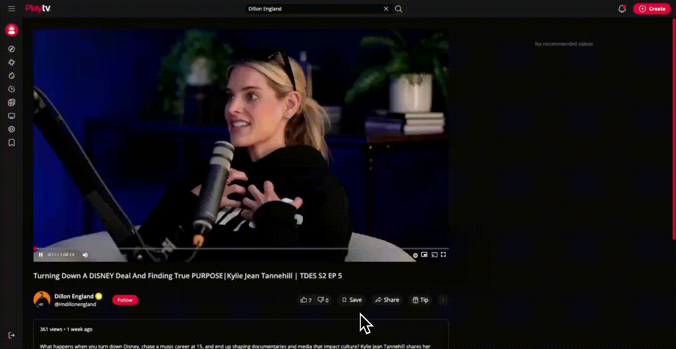 GIF of a video being viewed on PlayTV and Tip being selected for the creator and a sliding scale being used to select the tip amount in US dollars