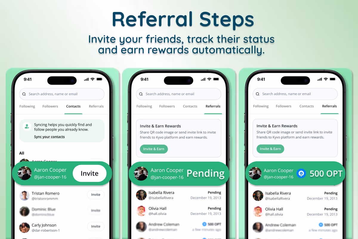 Kyvo Referral Steps showing Invite_Pending_500 OPT