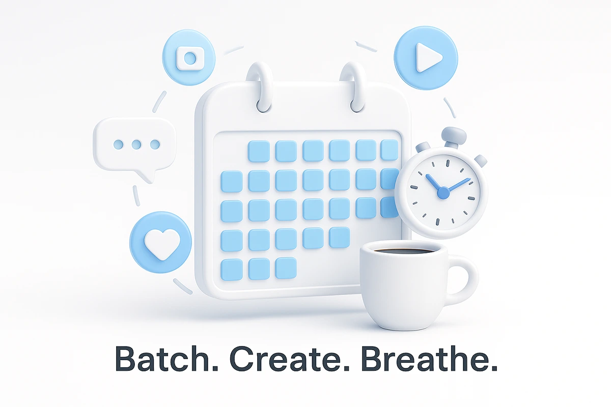 Batch. Create. Breath with busy calendar and coffee cup
