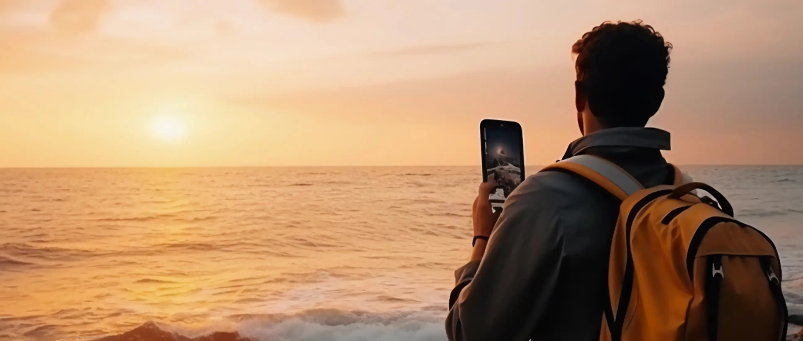 Capturing the moment sunset by the shore.