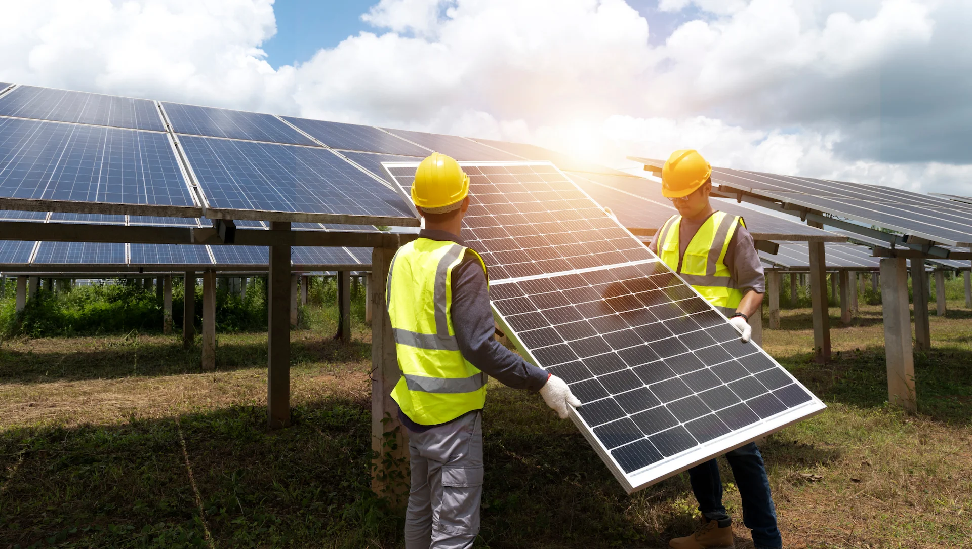 Solar installation in progress at a commercial or agricultural site in Indiana by Emergent Solar technicians