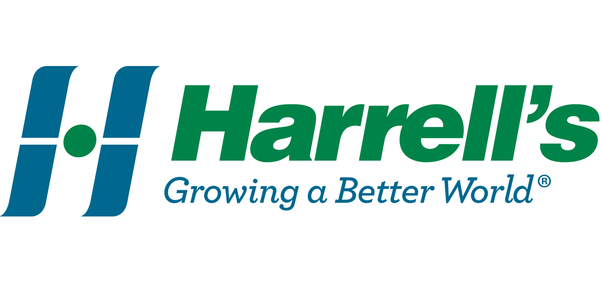 Harrells logo with green leaf icon and text 'Harrells' in green and 'Agricultural Chemicals' in blue below.