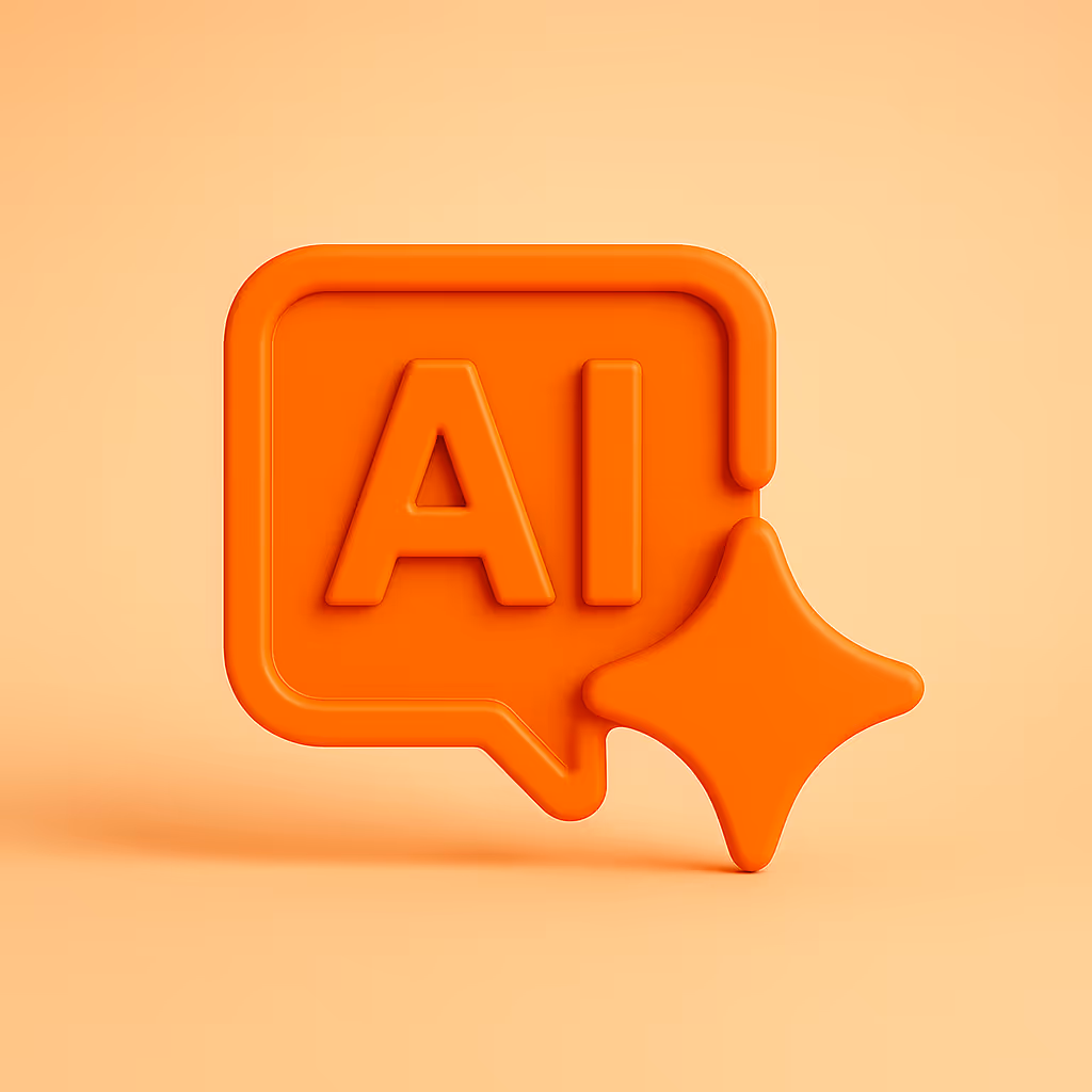 Ícono 3D de inteligencia artificial con burbuja de chat