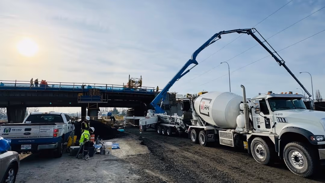 JT Ready Mix team pouring concrete for bridge
