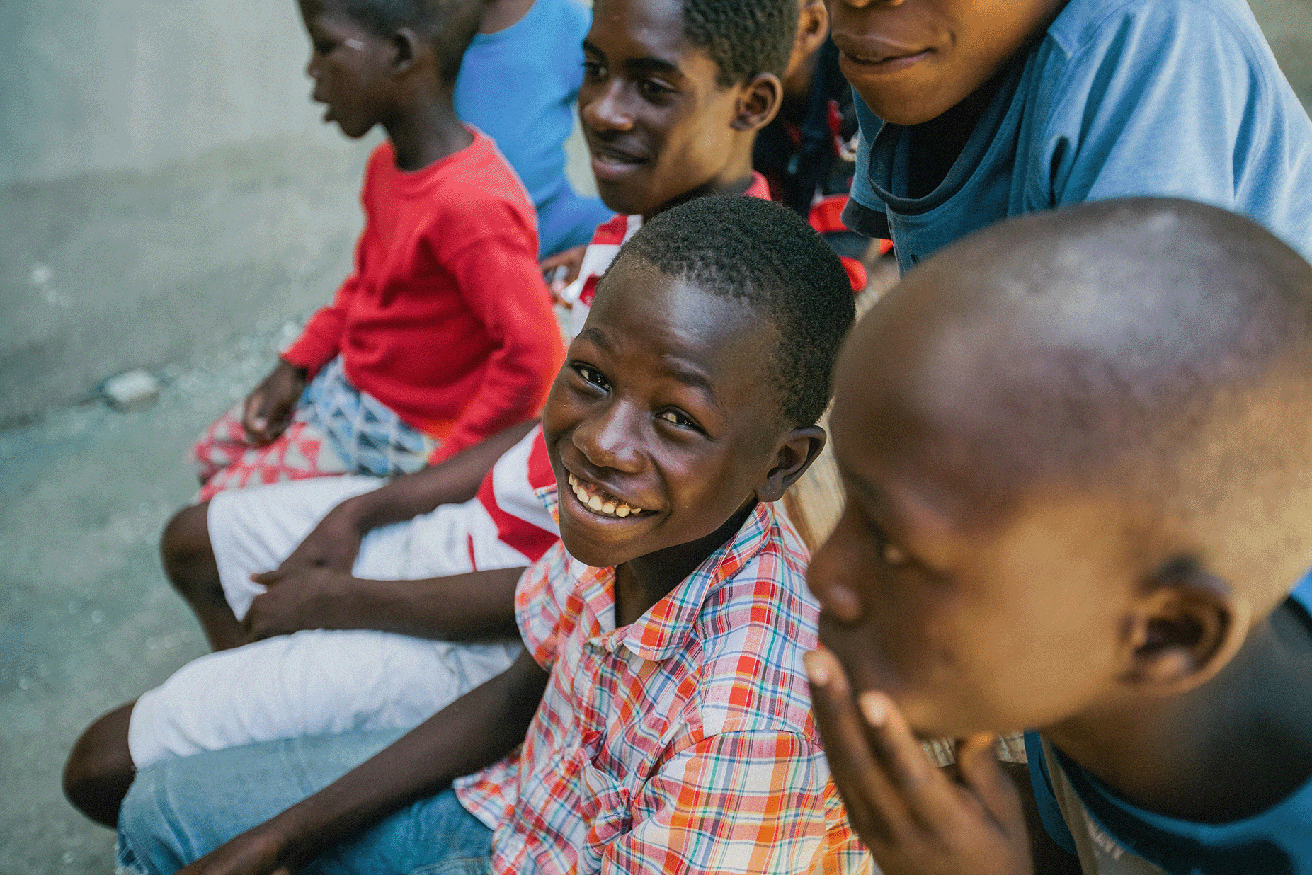 a child looking up to the camera