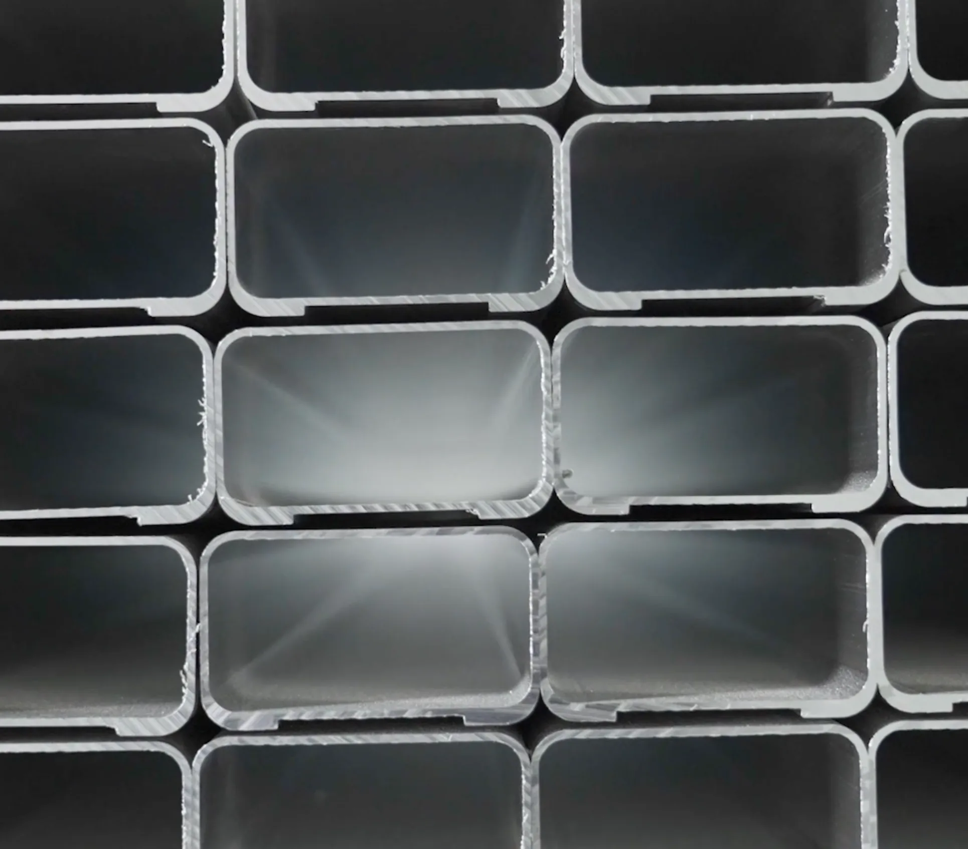 Railcraft International close-up of aluminum extrusion profiles for railing manufacturing