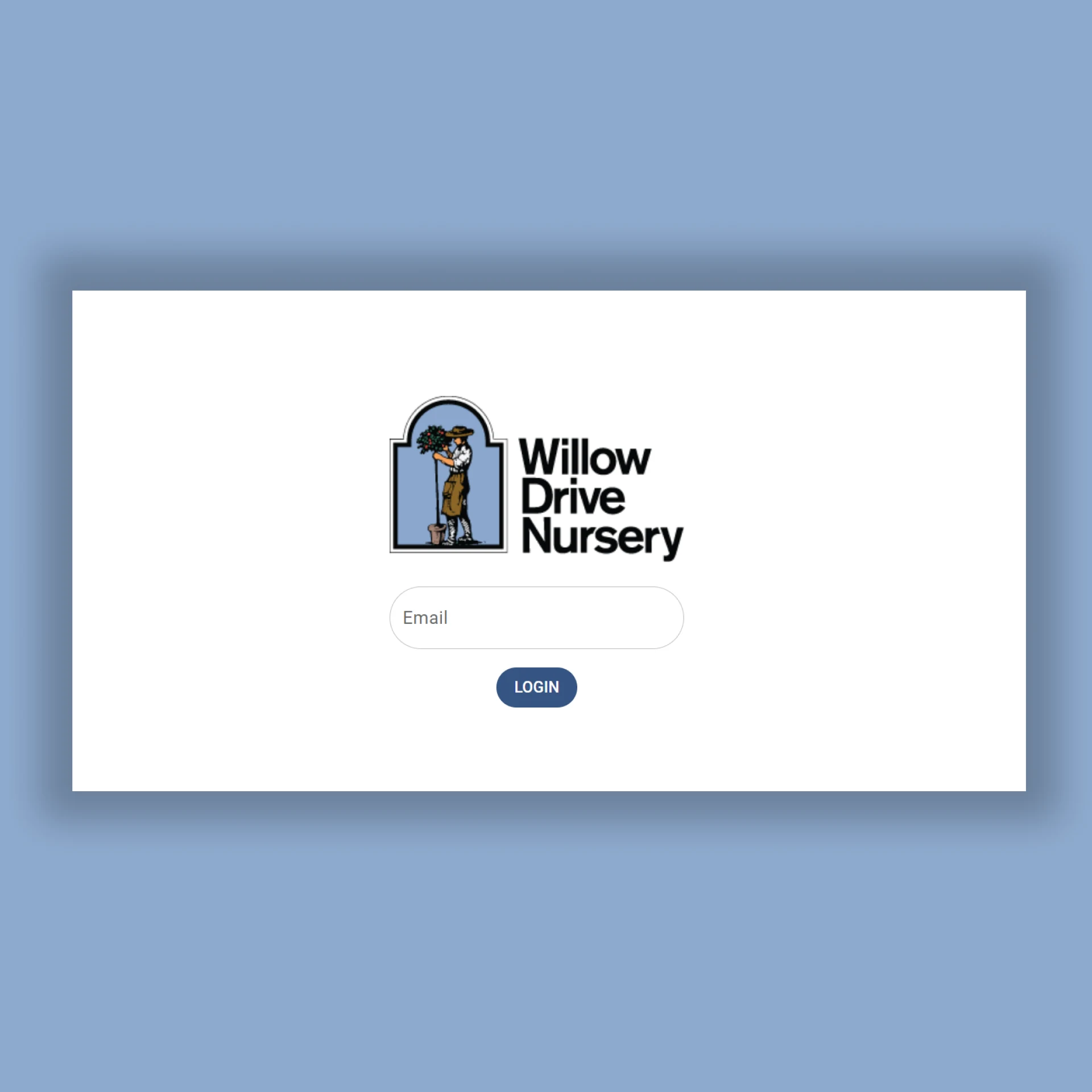 Willow Drive Nursery brand splash page featuring illustrated logo on green