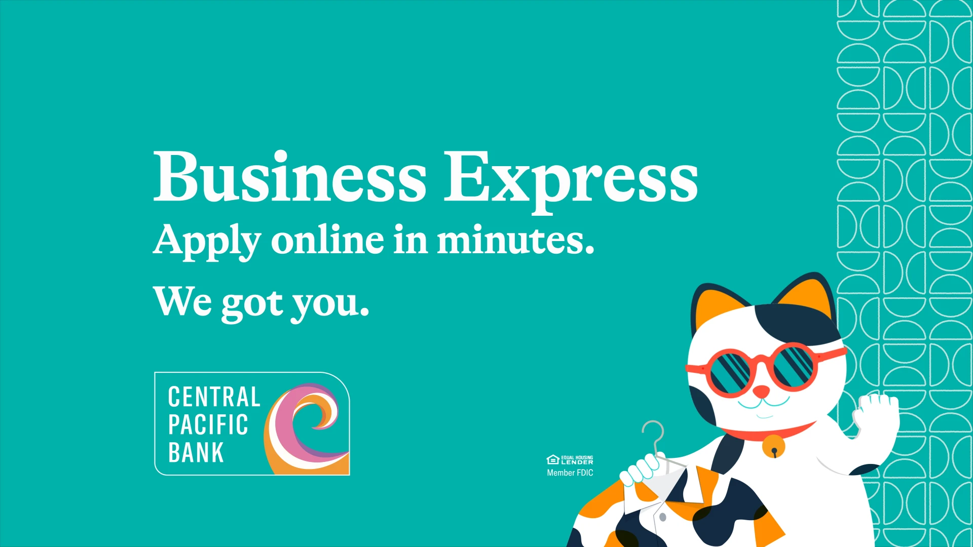 Finn Partners Central Pacific Bank 'Business Express' ad with illustrated bird on teal