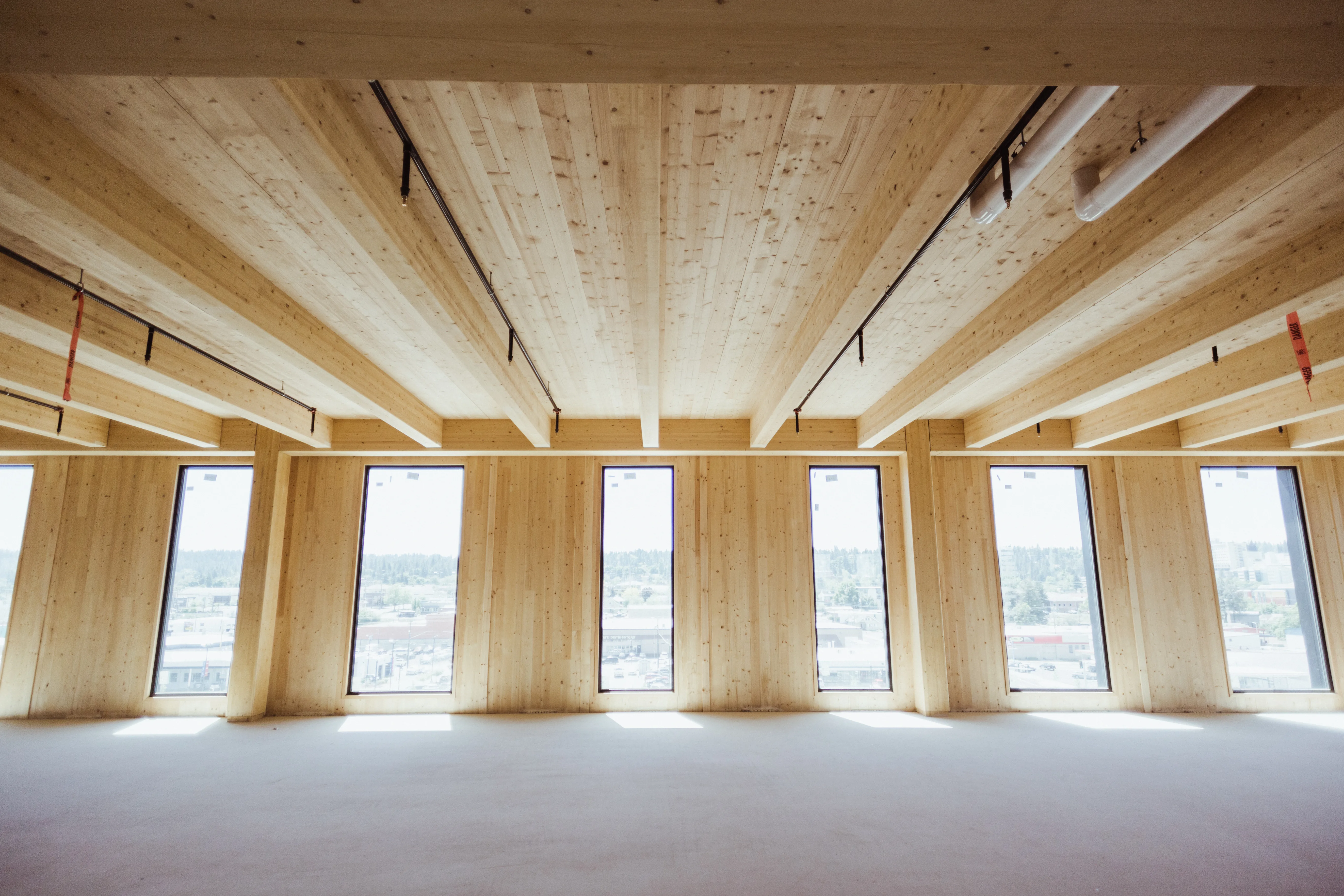 Warm wood interior of Katerra cross-laminated timber building