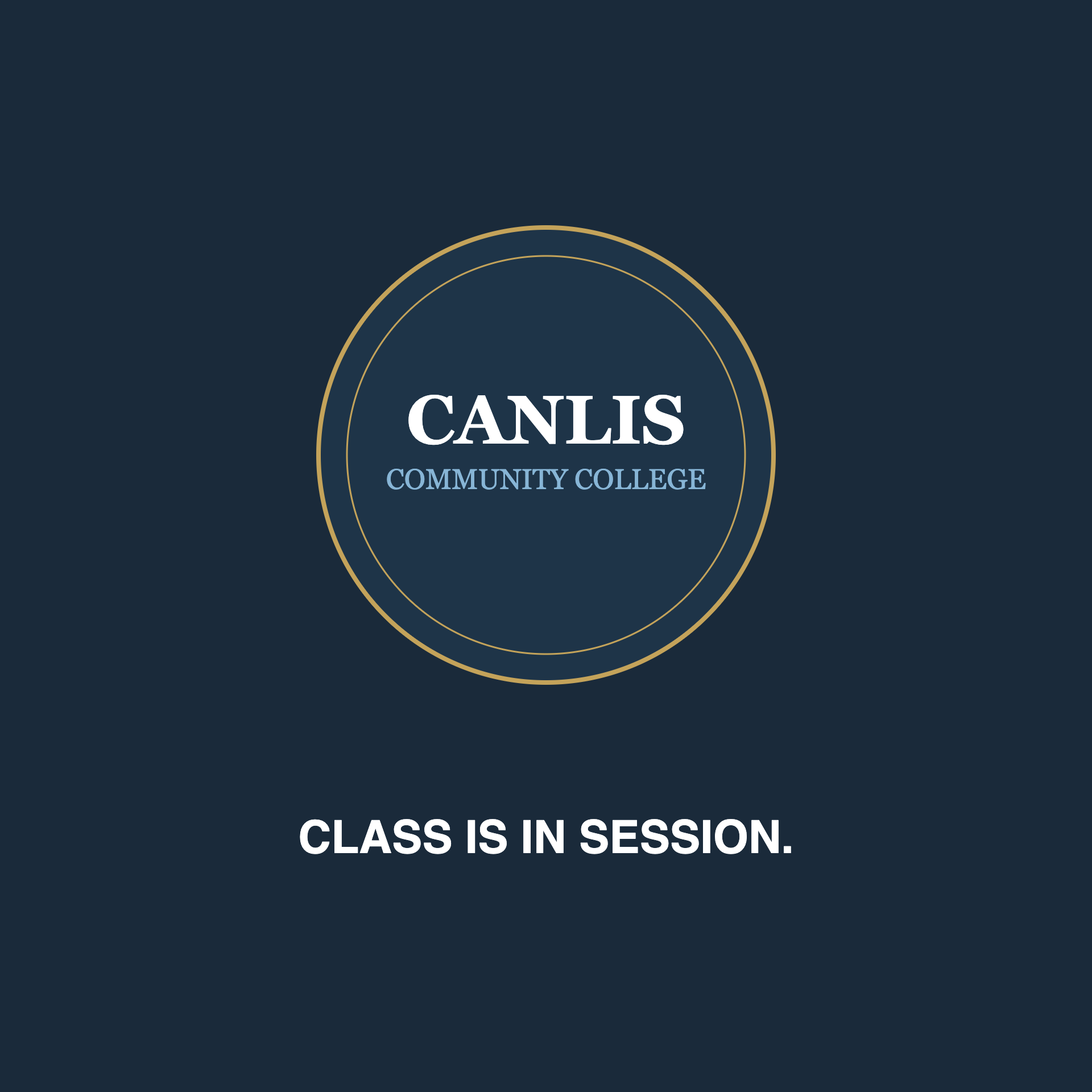 Canlis Community College gold circle emblem on dark navy background