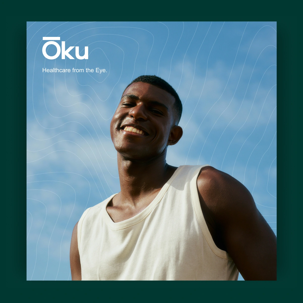 Oku social card showing a smiling man outdoors against a blue sky