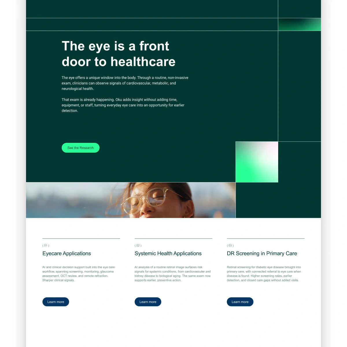 Oku web page headlined The eye is a front door to healthcare