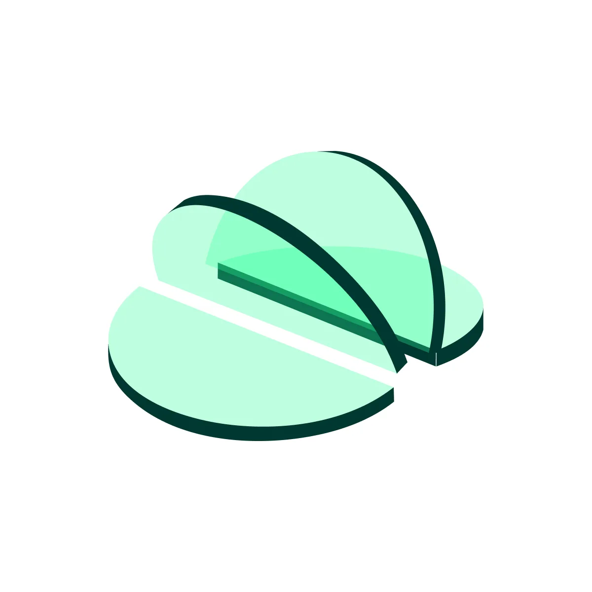 The Oku lens mark rendered as a layered mint green form on white