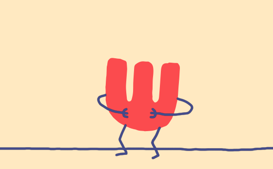 animated character logo touching belly 
