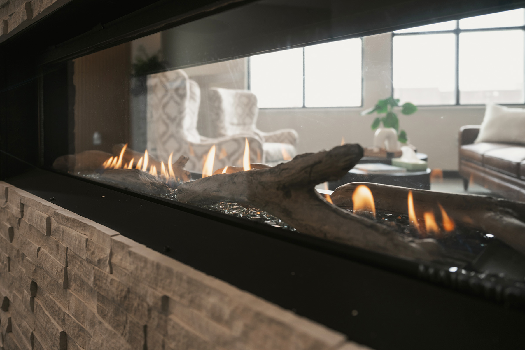 Office lobby fireplace