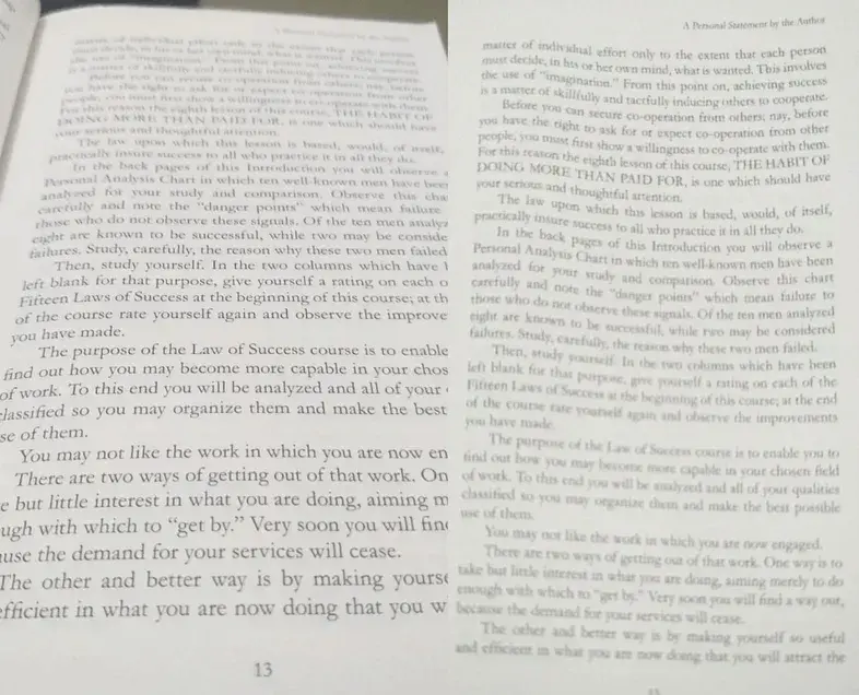 Documento com distorção de perspectiva de profundidade, texto superior menor e menos nítido.