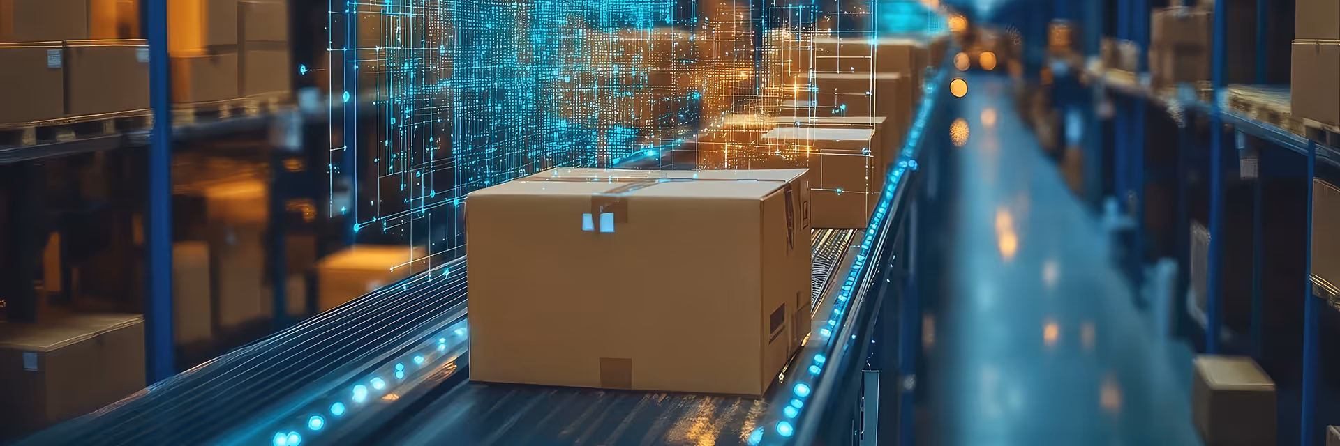 A cardboard box sitting on top of a conveyor belt.