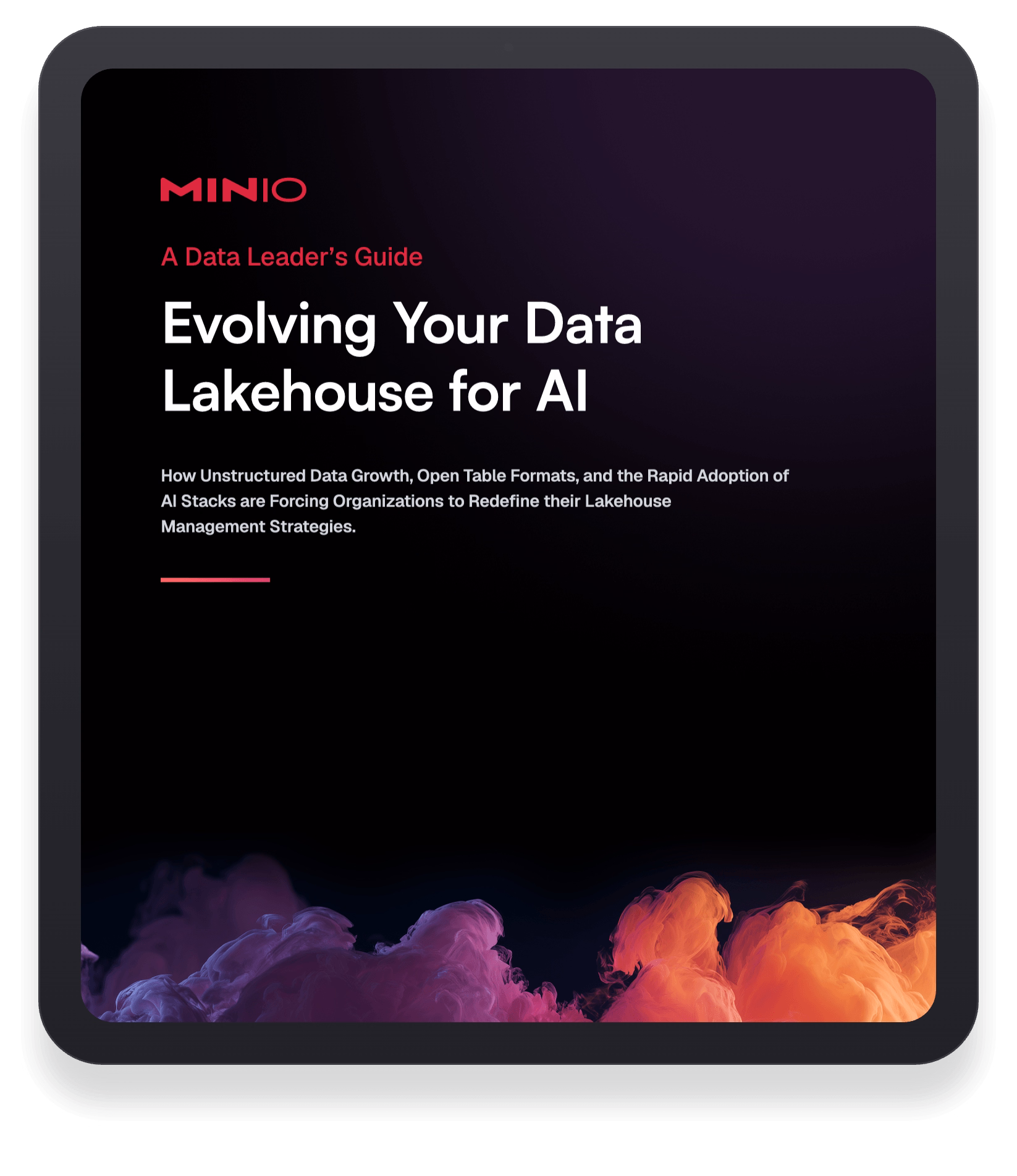 Cover of Minio's guide titled Evolving Your Data Lakehouse for AI with colorful smoke at the bottom.