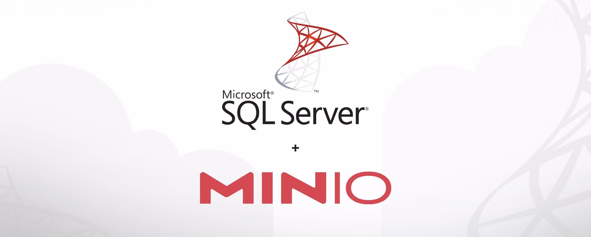 Microsoft SQL Server logo above a plus sign and the MinIO logo on a light background.