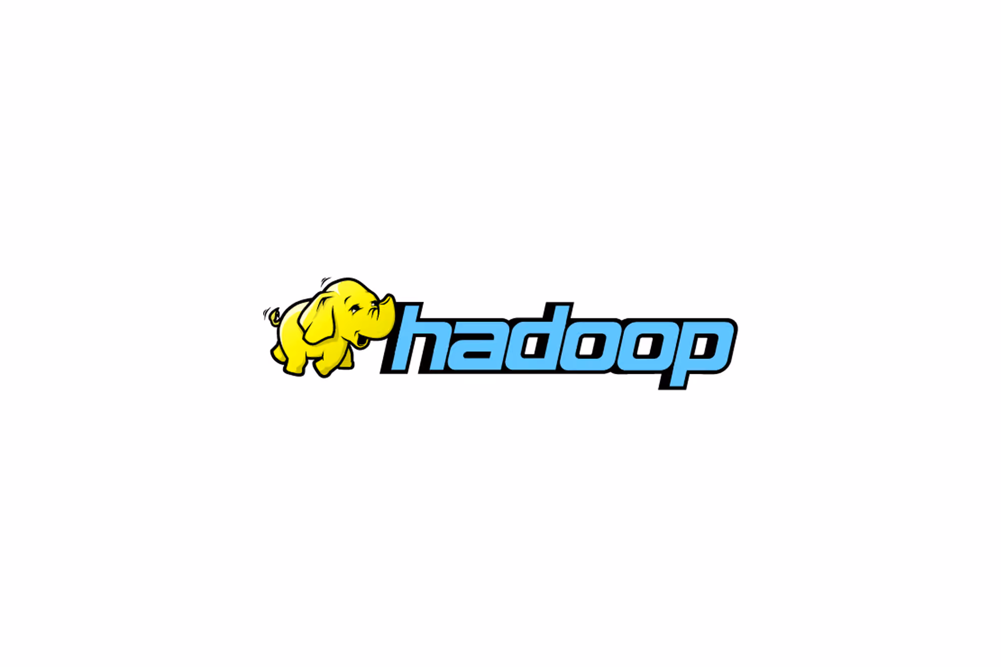 Hadoop logo with a small yellow elephant icon and blue stylized text on a white background.