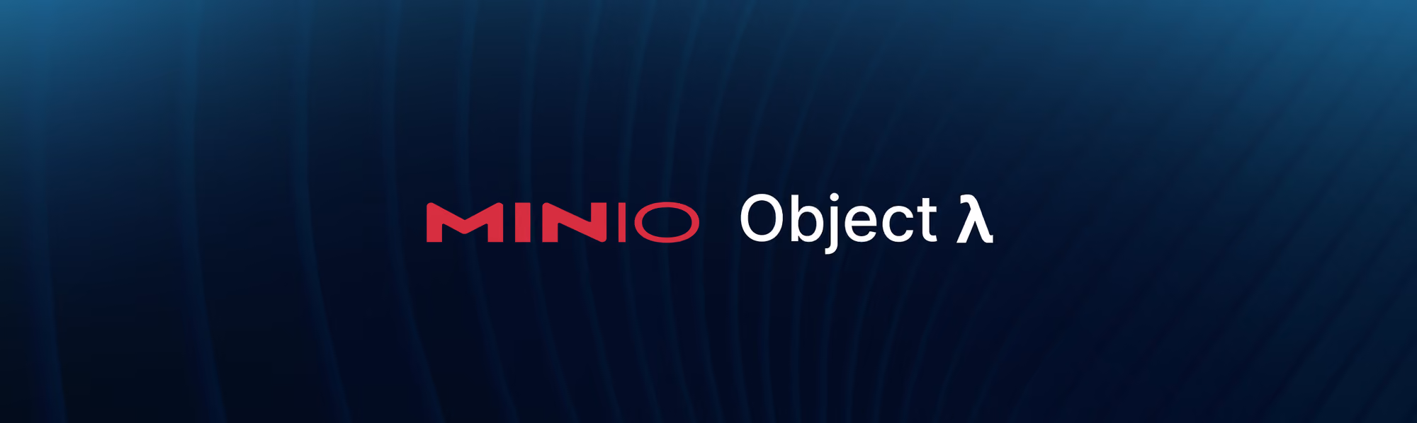 MINIO Object lambda text logo on a dark blue background with wave patterns.