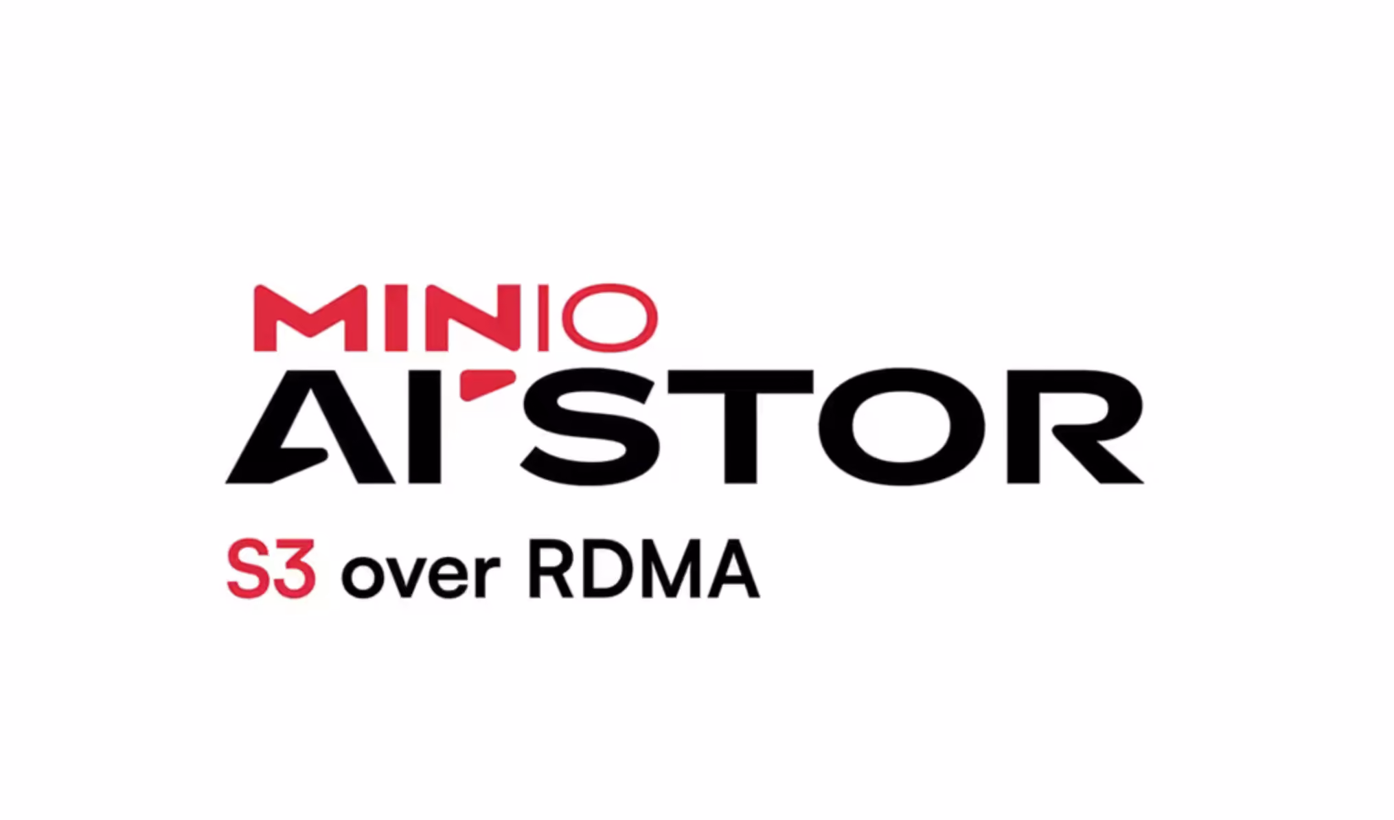 MINIO AI'STOR S3 over RDMA logo with stylized text in red and black on white background.