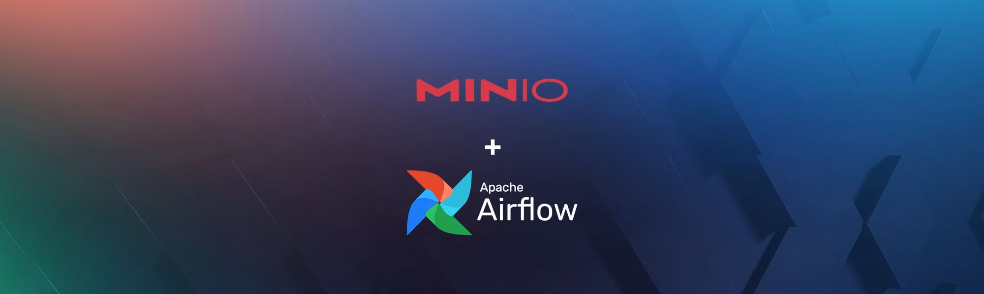 MINIO logo above a plus sign and Apache Airflow logo with a colorful pinwheel icon.