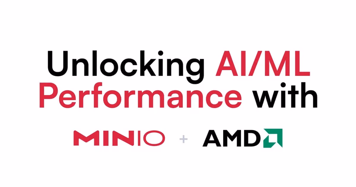 Text reading Unlocking AI/ML Performance with MinIO and AMD logos on a white background.