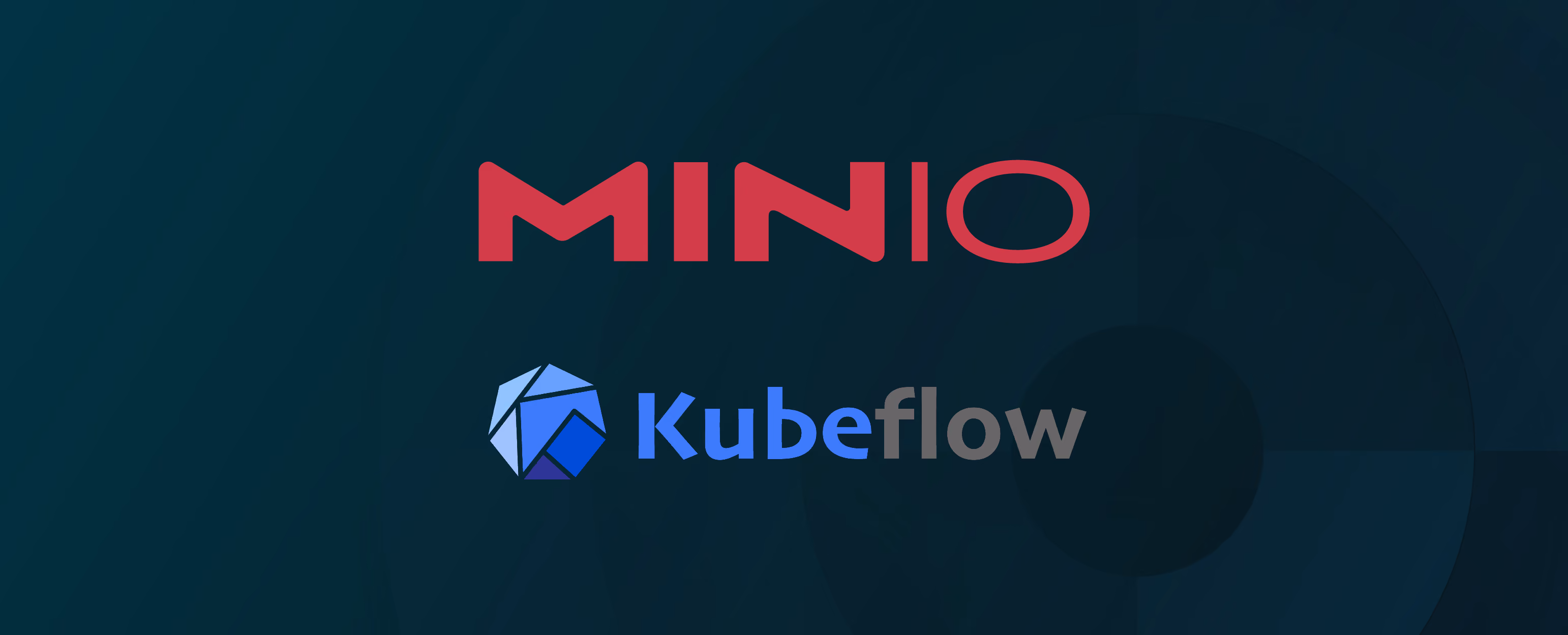 MINIO and Kubeflow logos on dark background with abstract circular design.
