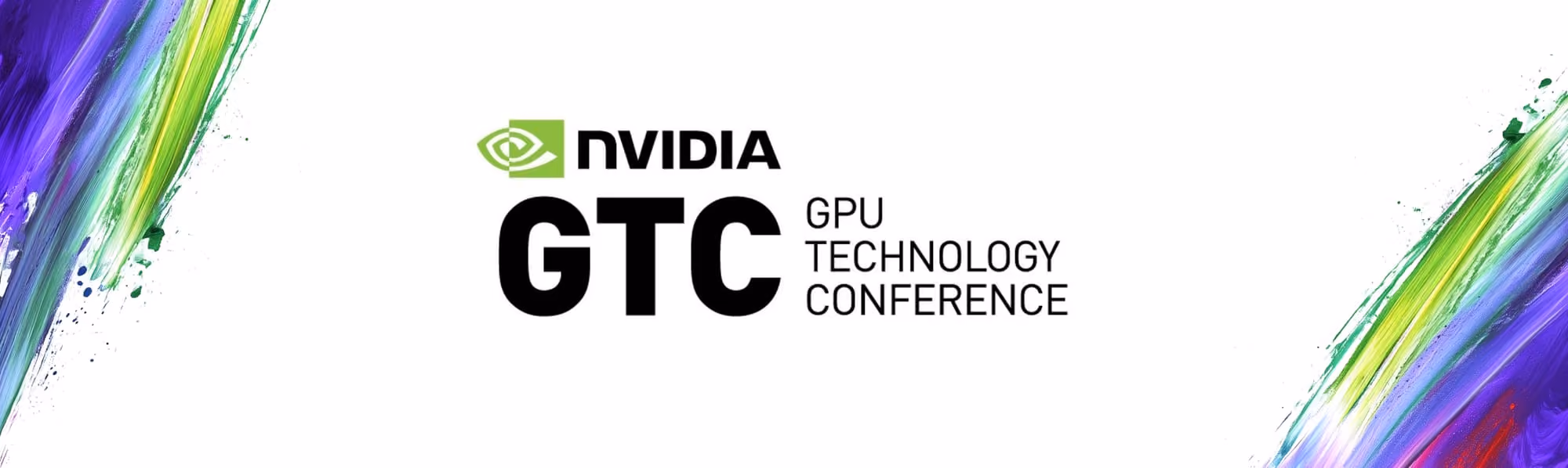 NVIDIA GTC GPU Technology Conference logo with colorful paint strokes on white background.