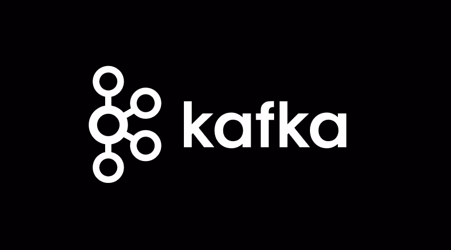 Kafka logo with connected circle nodes icon and the word kafka in white on a black background.