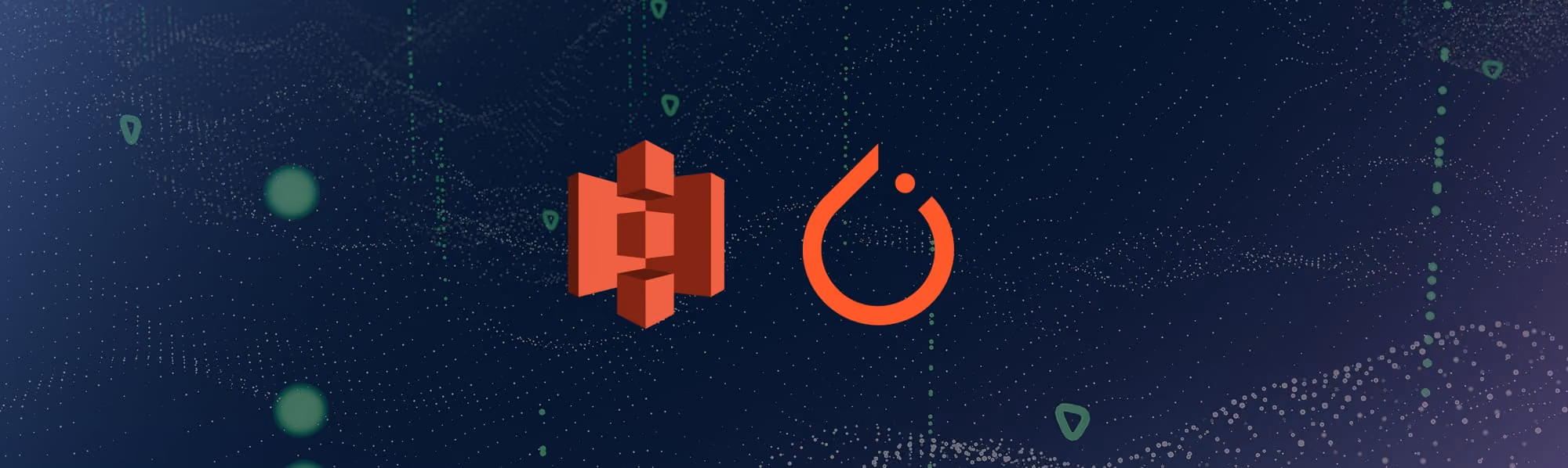 Red Amazon S3 and PyTorch logos on a dark blue digital background with green data points.