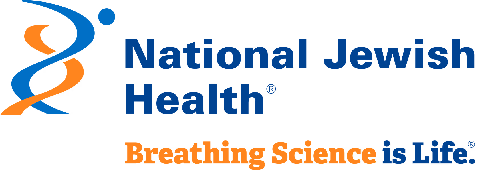 National Jewish Health logo with blue and orange DNA-like helix