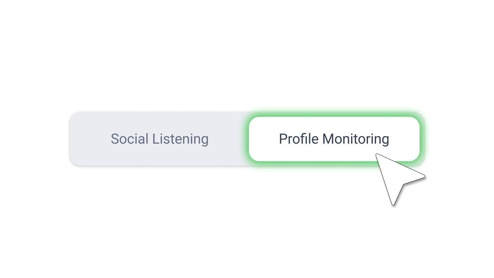 Digital marketing dashboard showing social listening and profile monitoring tools with cursor selecting profile monitoring feature