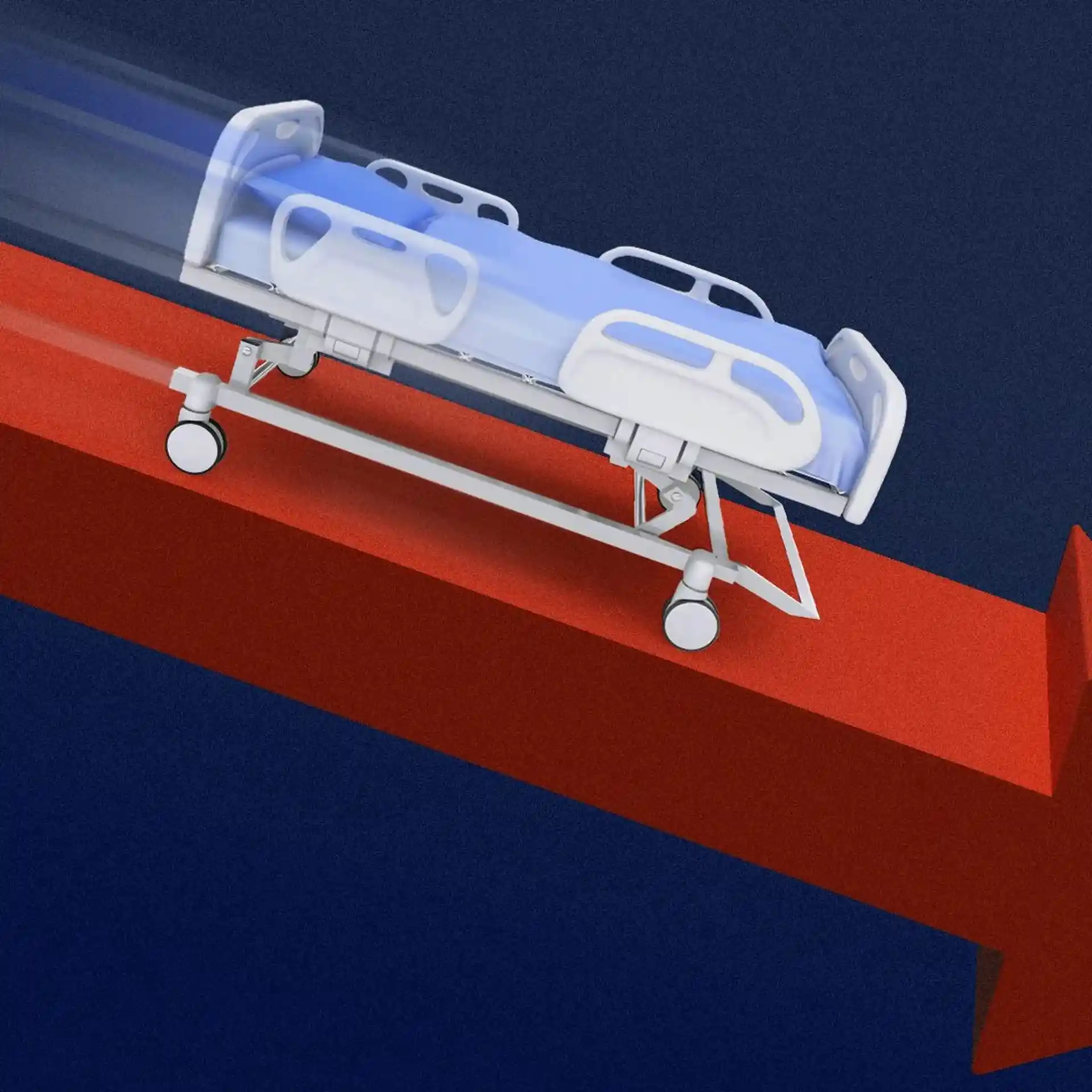 hospital bed sliding downhill illustration