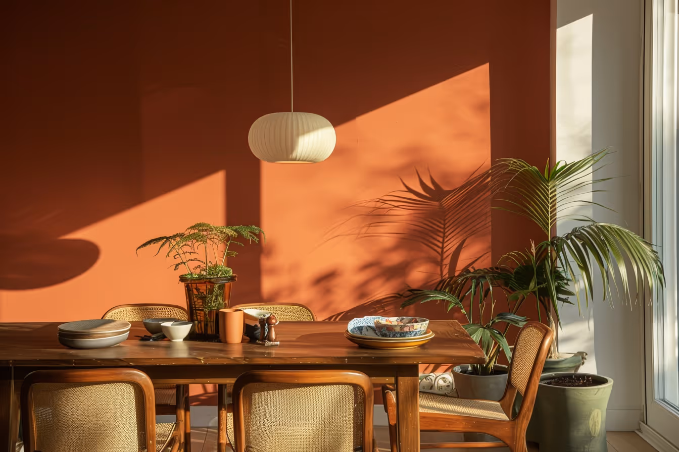 Warm Toned Living Room, accented by modern fixtures and minimalist design.