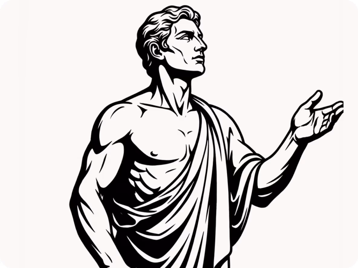Classical-style man gesturing upward