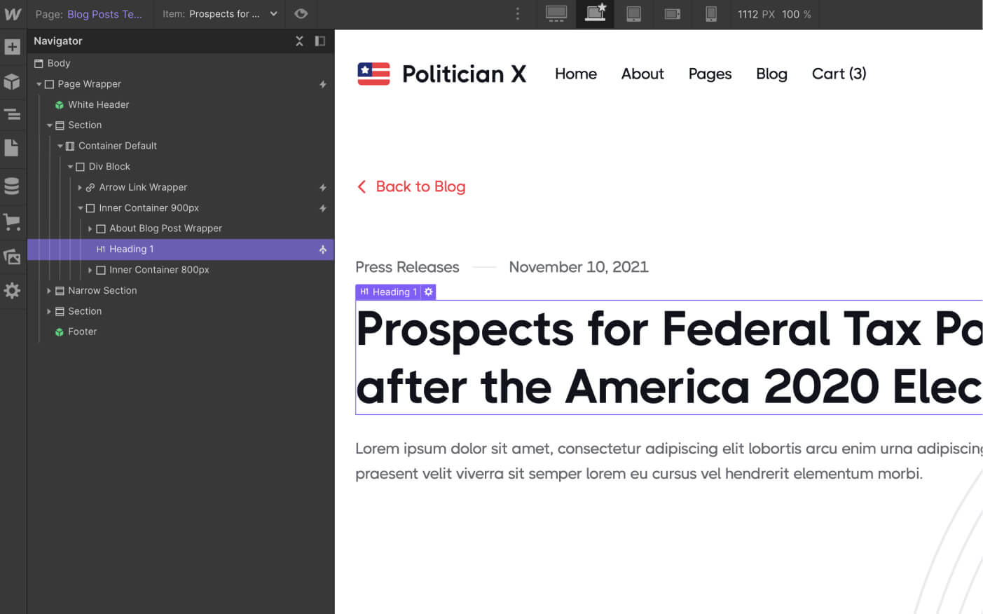 CMS Page - Politician X Webflow Template