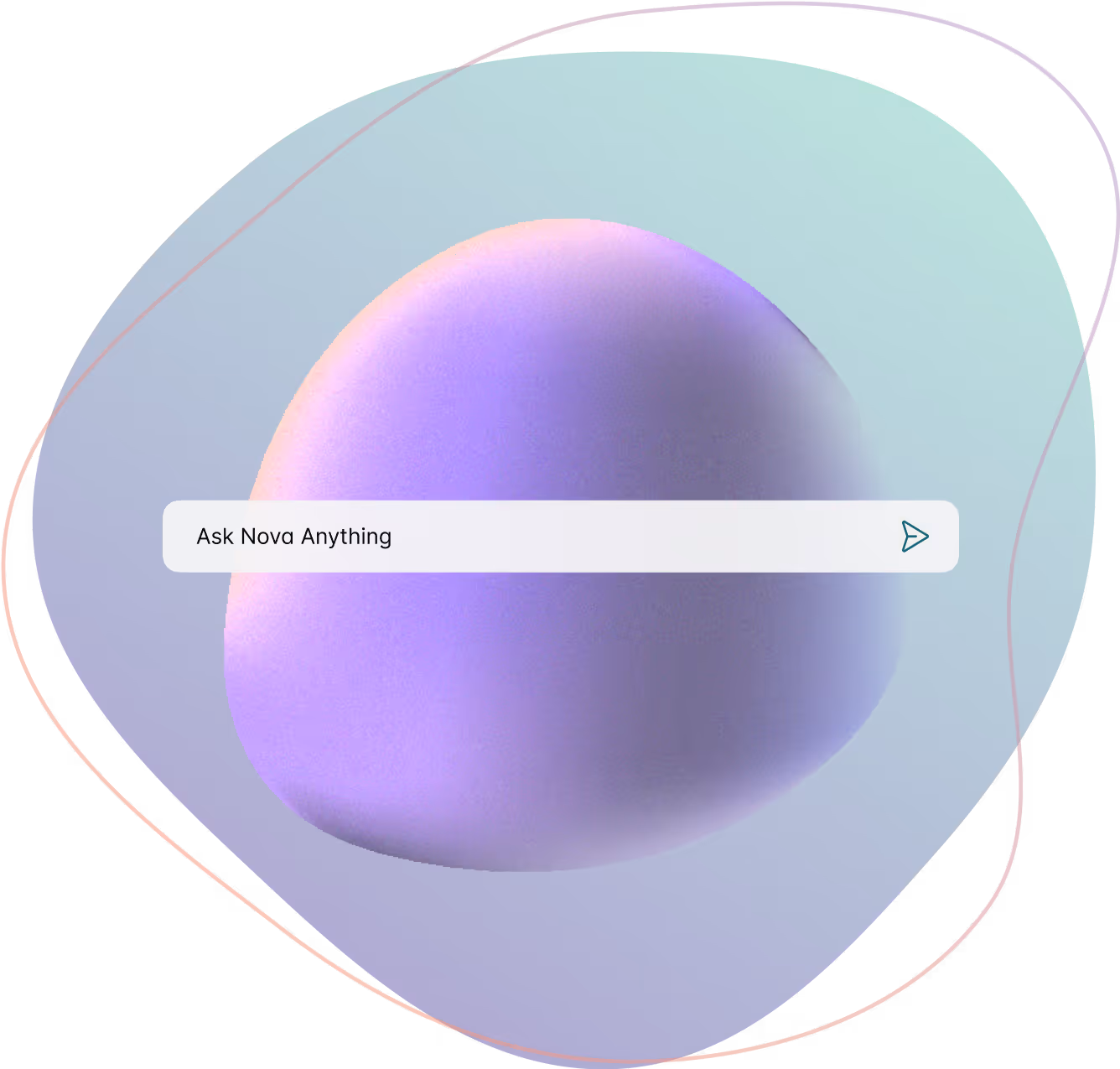 Abstract purple shape symbolizing Nova, mun Health’s AI companion, with a chat prompt reading “Ask Nova Anything” representing 24/7 support.