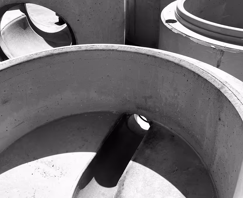 Segmenty betonowych rur przygotowane do instalacji kanalizacyjnej
