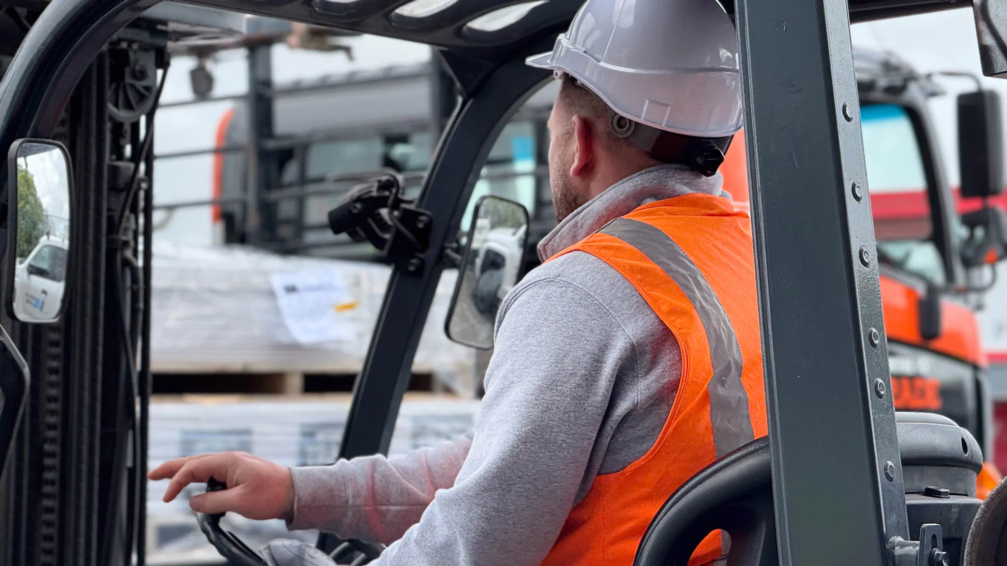 Man driving a forklift