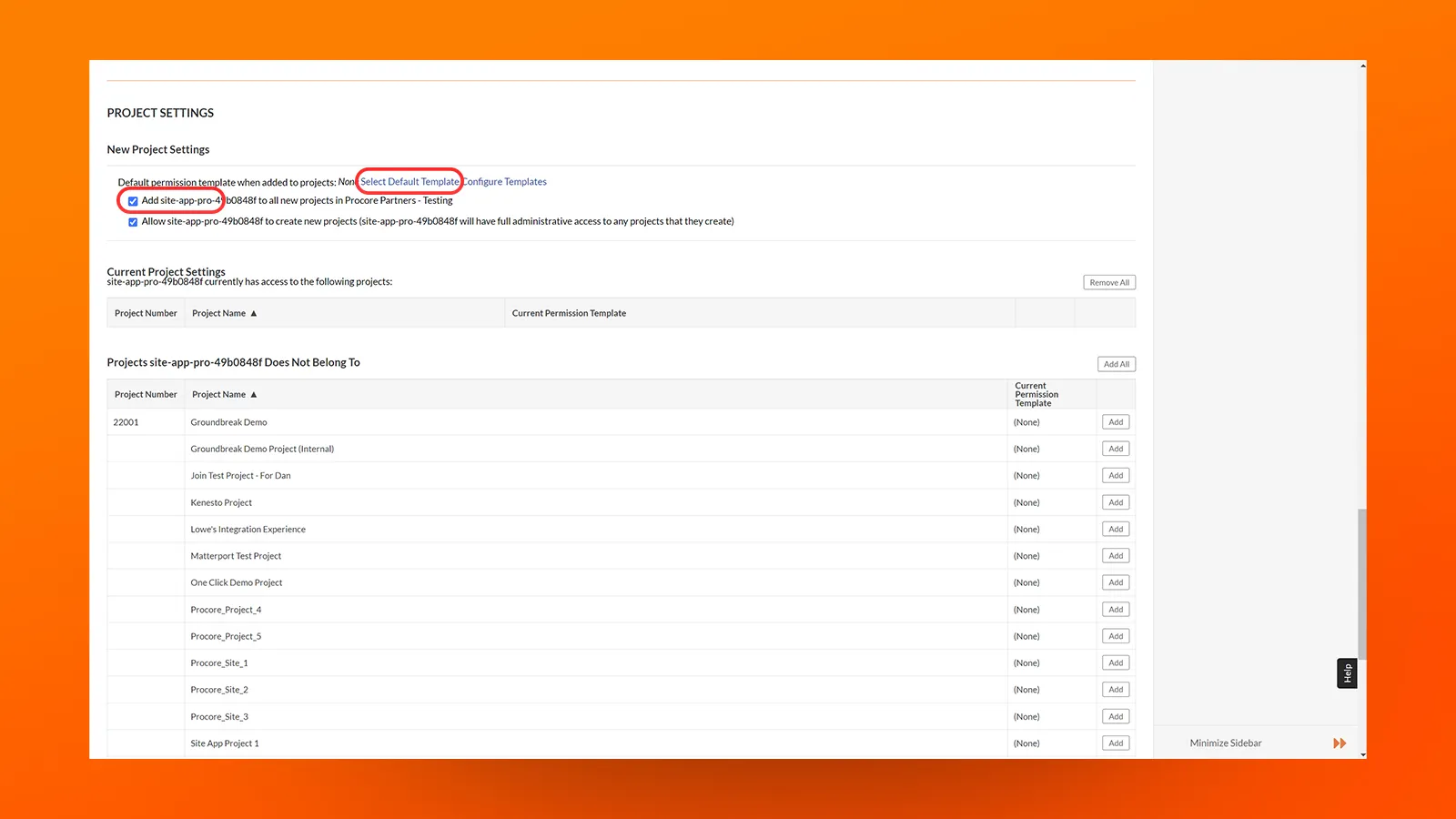 Image of project settings