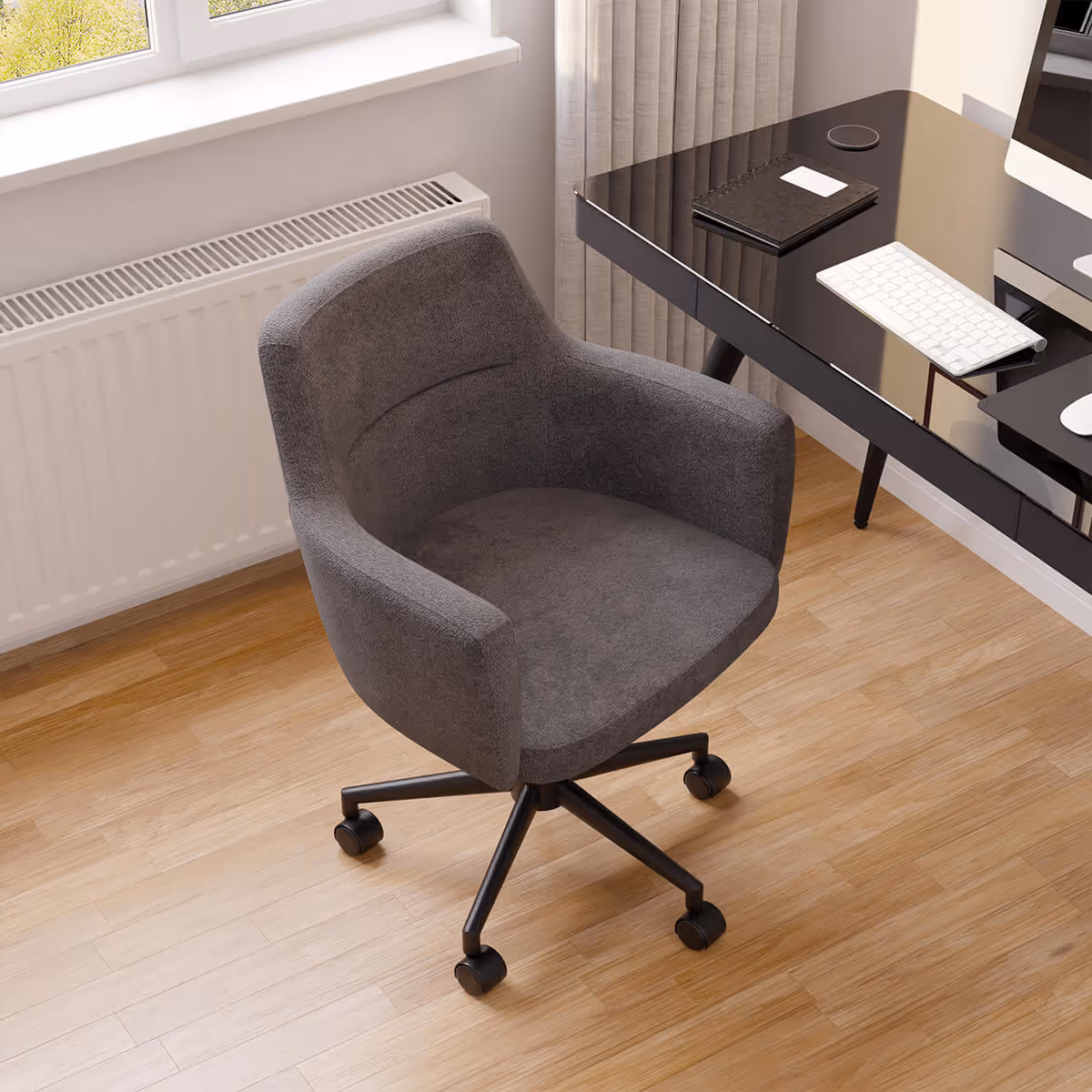 Hedda chair infront of the Gino sit stand desk