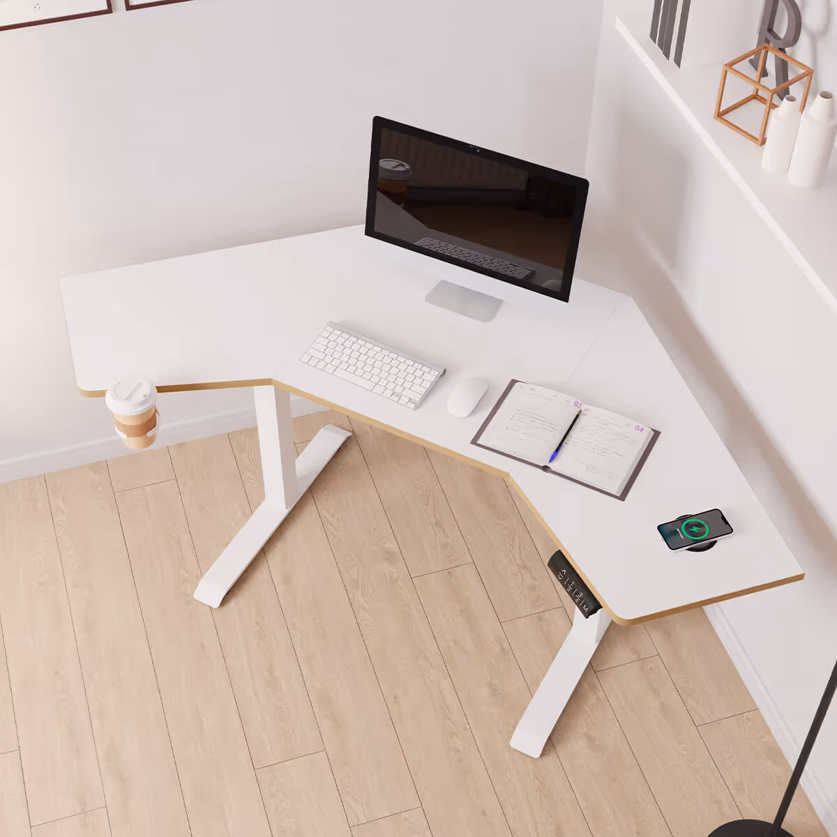 Hedda chair infront of the Gino sit stand desk
