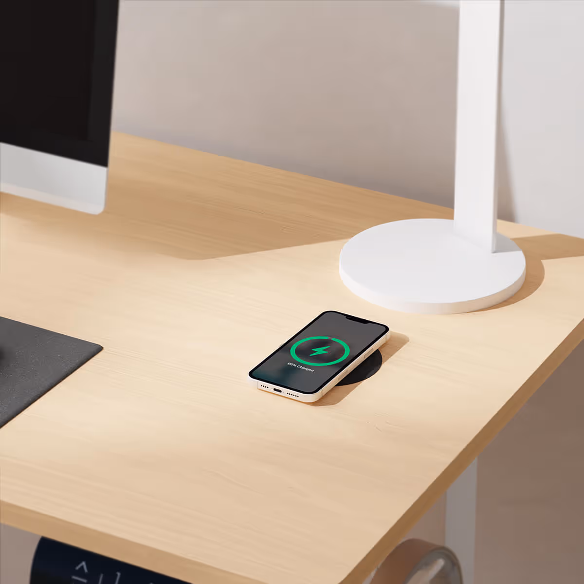 Close up of the Qi charging capability on the Gino desk